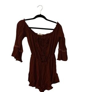 American Threads Lace Romper Burgundy